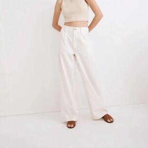 NWT Madewell Petite Cotton-Linen Pleated Wide-Leg Pants size 10P lighthouse